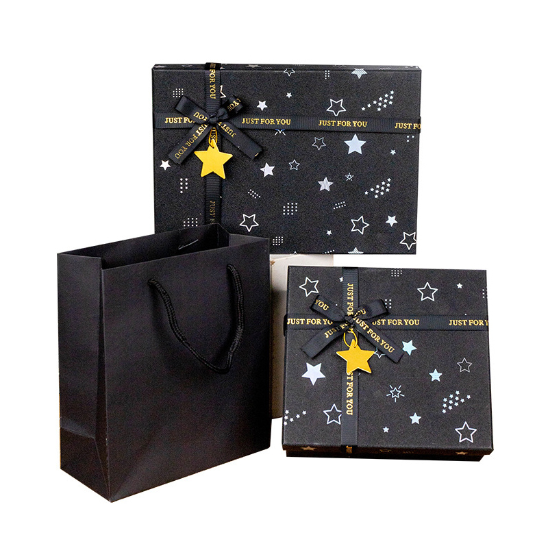 검은색 별 장식 선물 상자, 리본 장식, 직사각형 모양 - Packaging 리뷰 및 가격