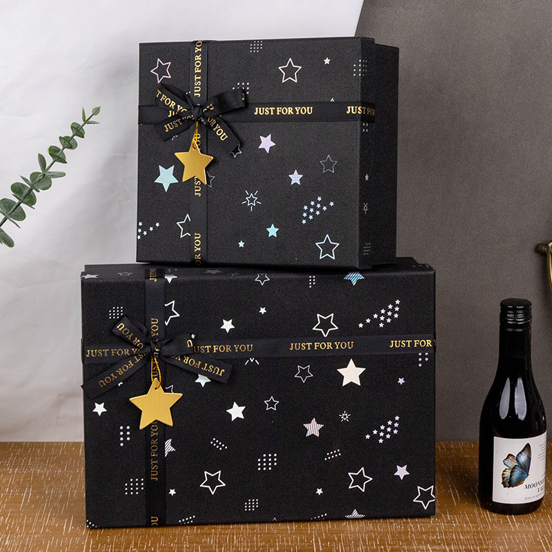 검은색 별 장식 선물 상자, 리본 장식, 직사각형 모양 - Packaging 리뷰 및 가격